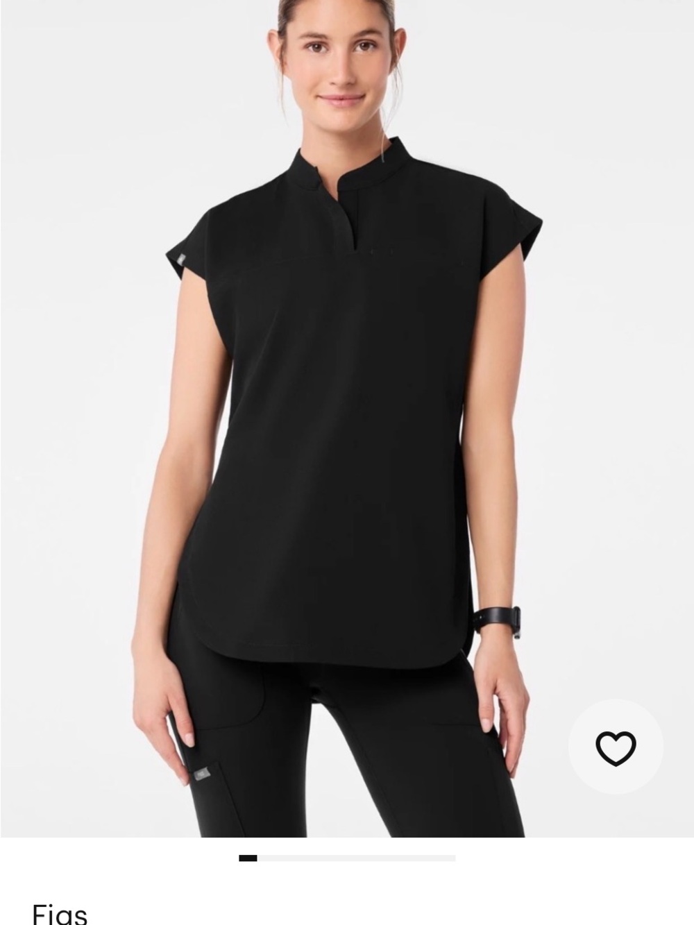 Figs Rafaela Women’s Black Cap-Sleeve Mandarin Collar Top